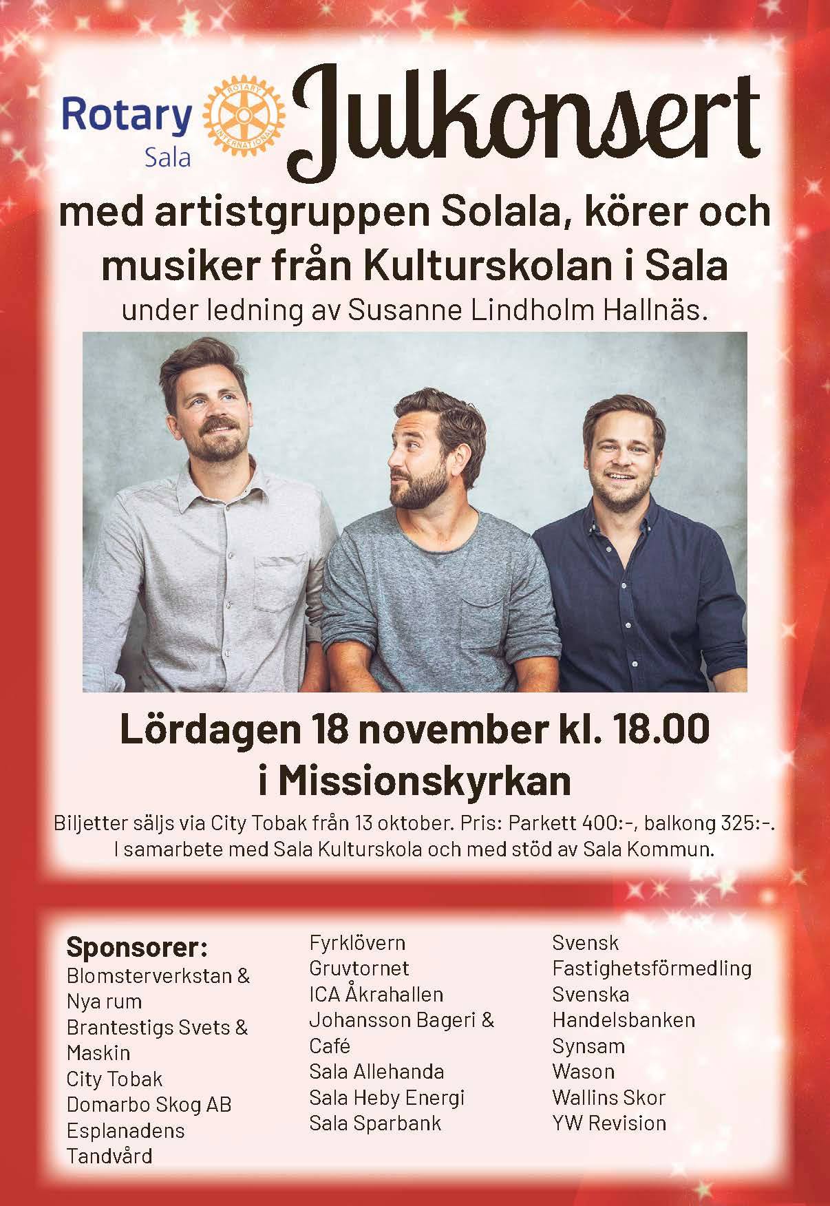 Affisch för Sala Rotarys julkonsert med Solala 2023